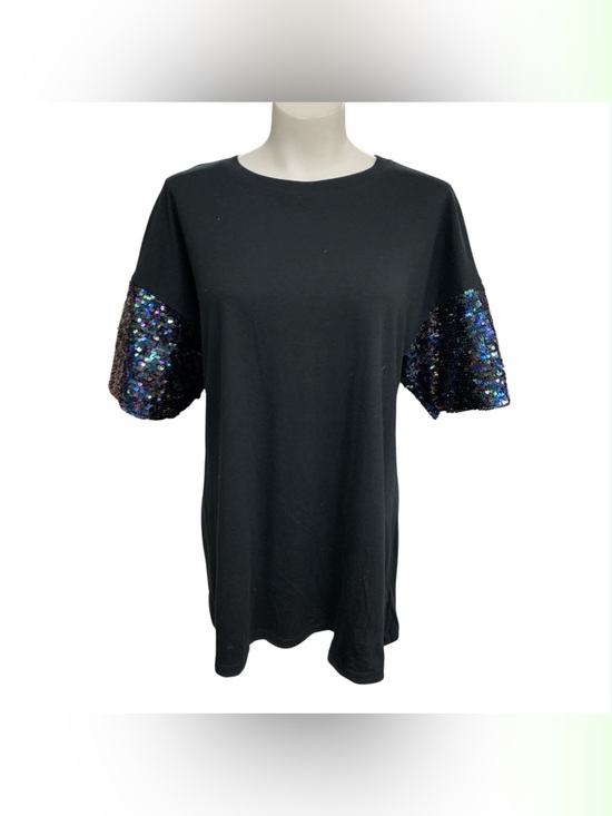 wild fable Tops - wild fable Black Tee with Iridescent Sequin Sleeves Size L